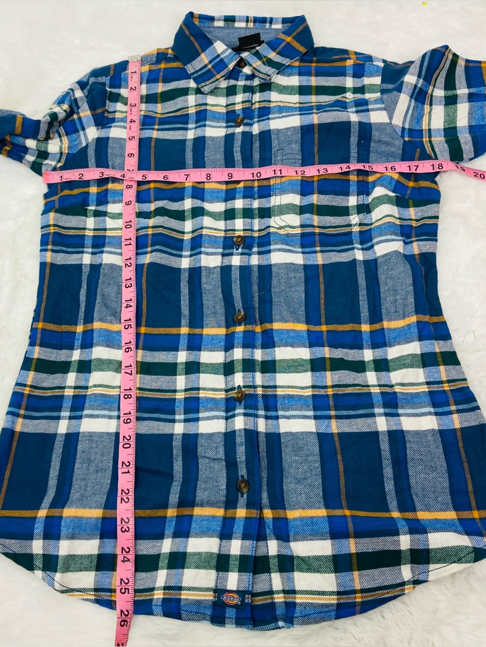 Dickies cotton Blue Plaid flannel Long Sleeve Shirt with Yellow & navy Size XS - Picture 10 of 10